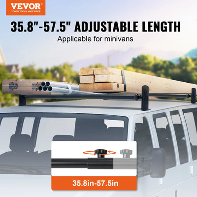 Van Ladder Rack, Alloy Steel, 2 PCS, Adjustable, Black