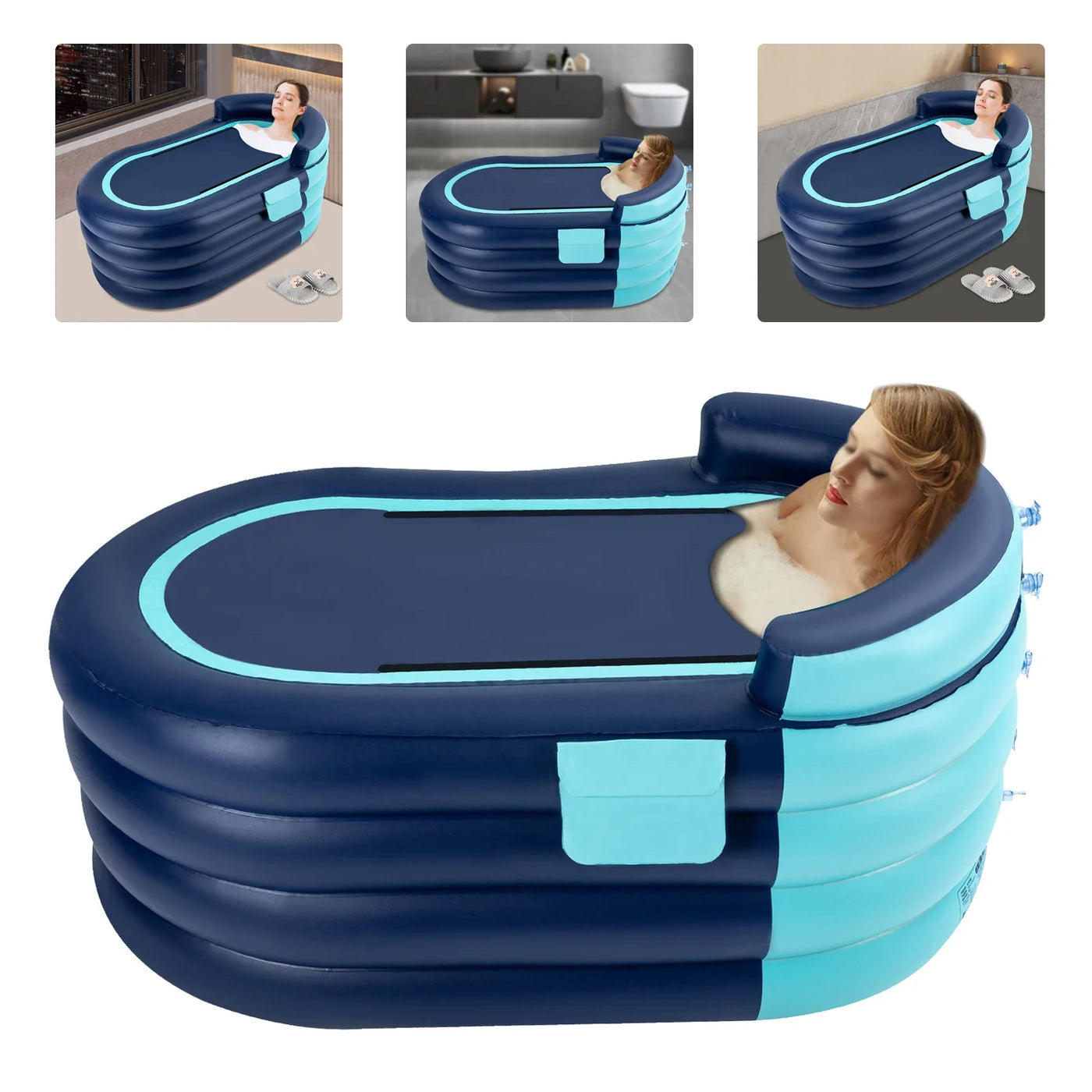 Inflatable Bathtub, 4 layers, Freestanding, PVC Cotton, 1.4m, Blue