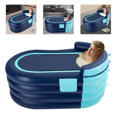Inflatable Bathtub, 4 layers, Freestanding, PVC Cotton, 1.4m, Blue
