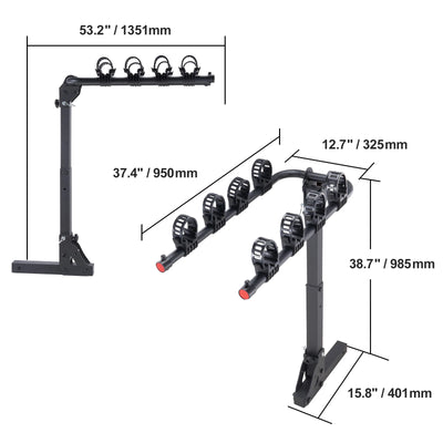Hitch Bike Rack, 4x150 kg Capacity, Black
