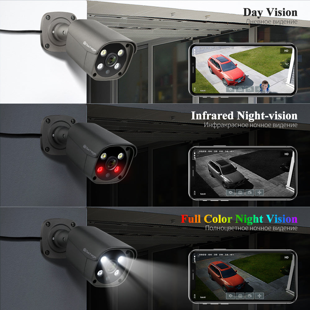 Sistem de camere de securitate, Techage, 8CH, 8 Bullet Camera, 5MP, HD, Audio bidirecțional, gri