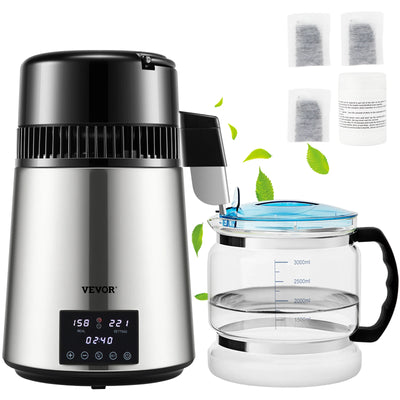 Water Distiller, 1 L/H Distilling Speed, Temperature & Time Settings, Glass Container, Silver