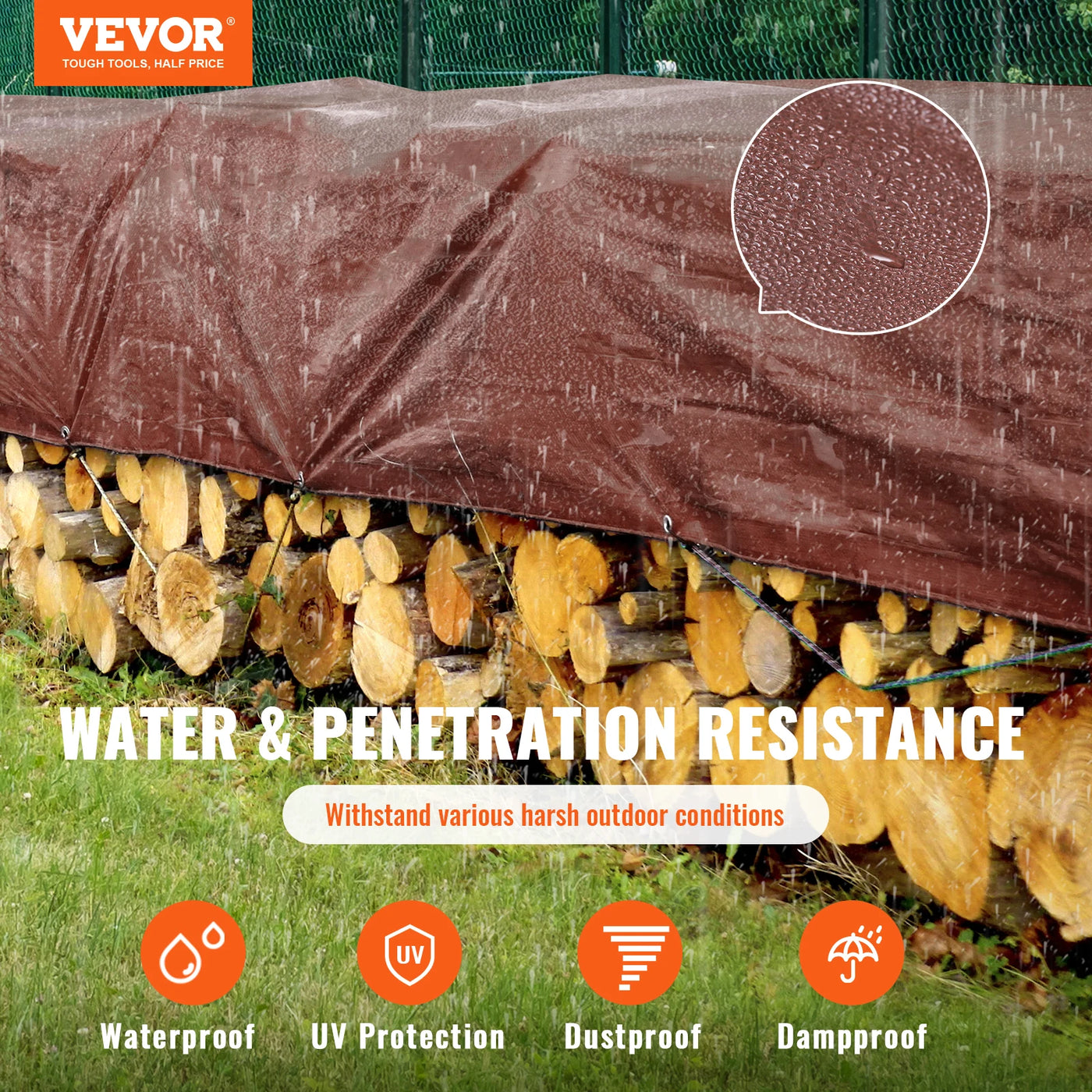 Waterproof Tarp, 16 Mil Thick Polyethylene, Tear-Resistant Tarpaulin Cover, 20x40ft, Brown