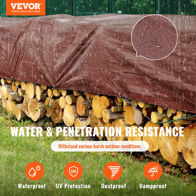 Waterproof Tarp, 16 Mil Thick Polyethylene, Tear-Resistant Tarpaulin Cover, 20x40ft, Brown