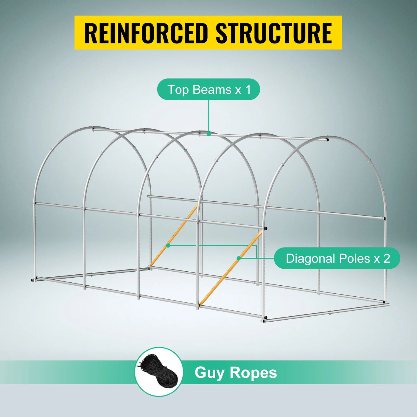 Walk-In Tunnel Greenhouse, Galvanized Frame, Waterproof Cover, 15x7x7 ft, Green