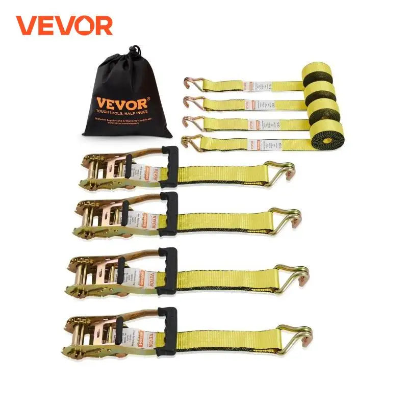Ratchet Tie Down Straps, 5000 lbs Strength, Double J Hooks, 2 x 27 inch, 4pcs, Polyester, Yellow