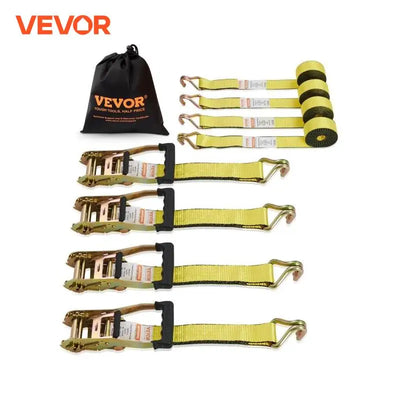 Ratchet Tie Down Straps, 5000 lbs Strength, Double J Hooks, 2 x 27 inch, 4pcs, Polyester, Yellow