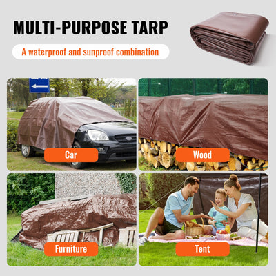 Waterproof Tarp, 16 Mil Thick Polyethylene, Tear-Resistant Tarpaulin Cover, 20x40ft, Brown