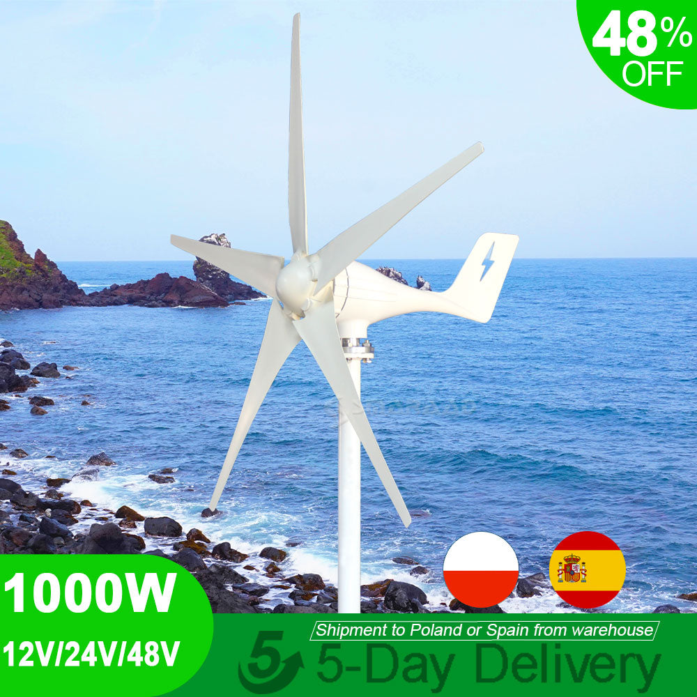 Wind Turbine, Smaraad, Power Generator, 1000W, 5 Blades, MPPT Wind Controller, White