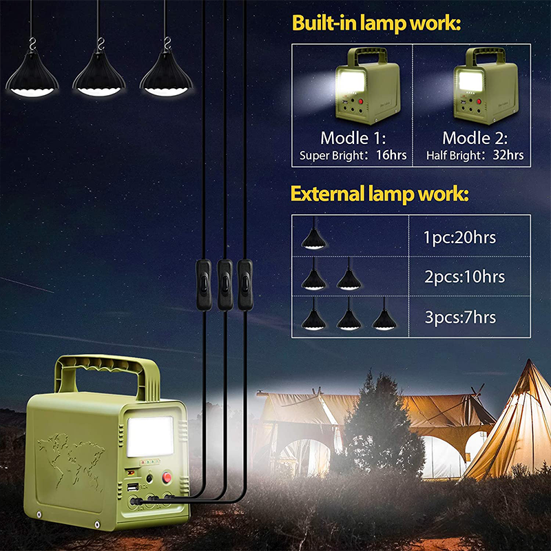 Portable Solar Power Generator USB Rechargeable LED Light (measures)