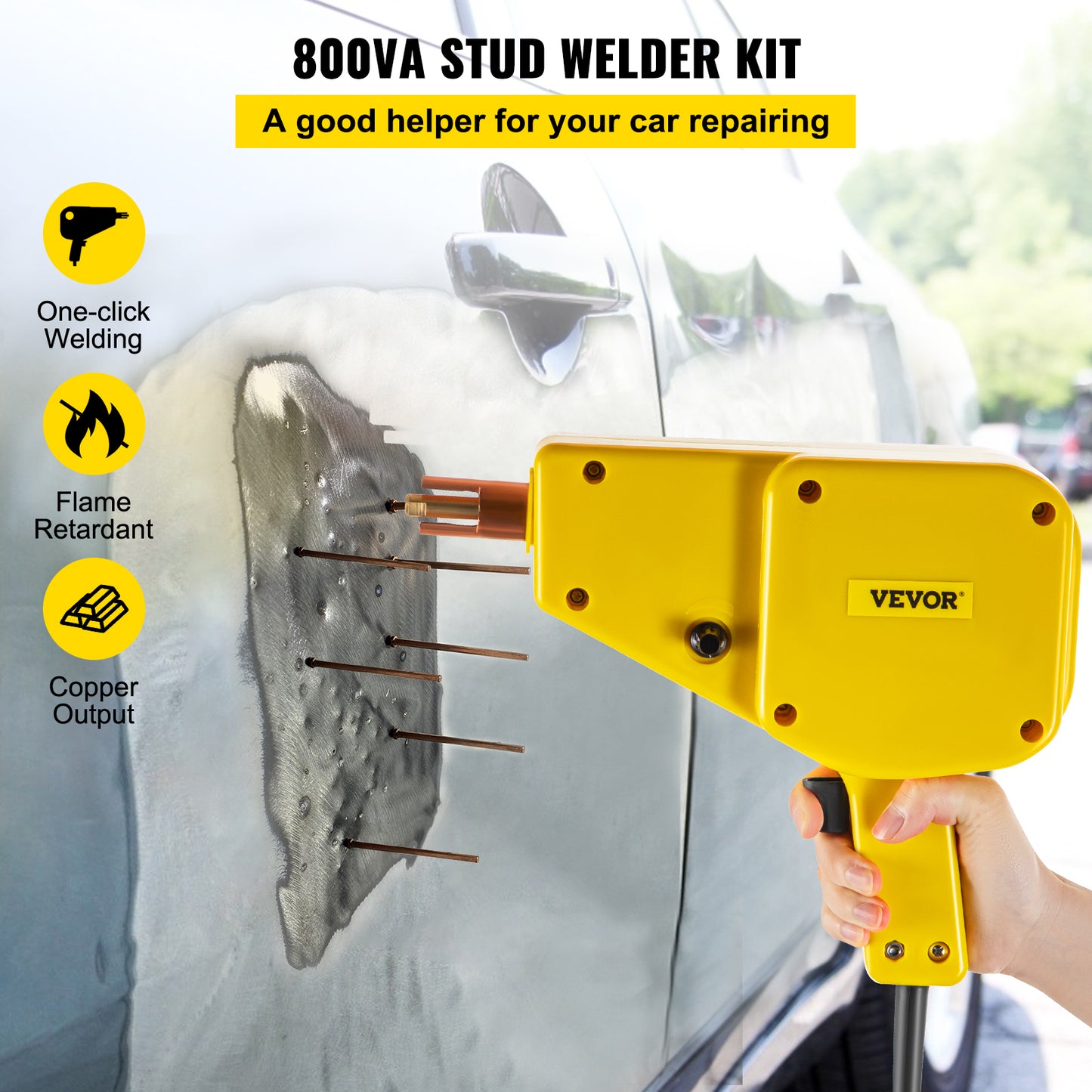 Car repair tool, welding function, 800W, adjustable, complete set, yellow