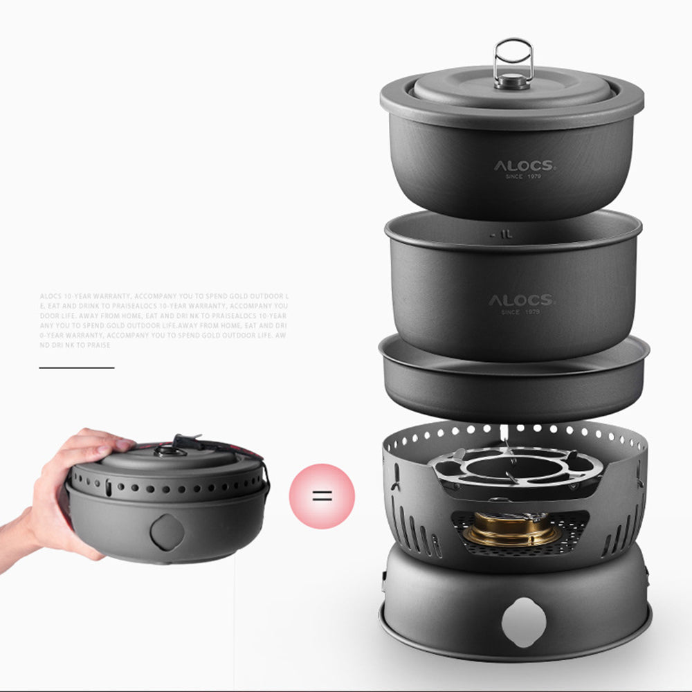 Outdoor Alcohol Stove Cooking Set with Pot, Bowl, and Pan (6 Piece)