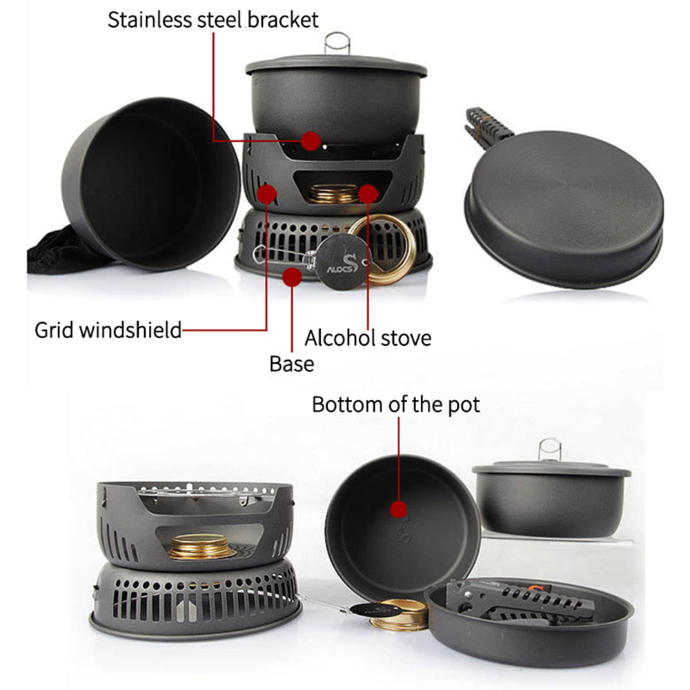 Outdoor Alcohol Stove Cooking Set with Pot, Bowl, and Pan (6 Piece)