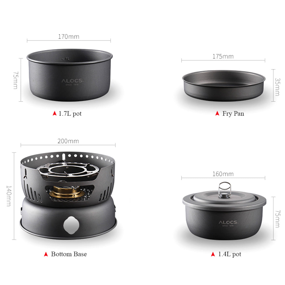 Outdoor Alcohol Stove Cooking Set with Pot, Bowl, and Pan (6 Piece)