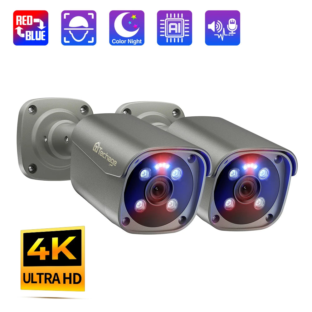 Outdoor surveillance camera, 8MP POE Camera, Ultra HD 4K, Color Night Vision