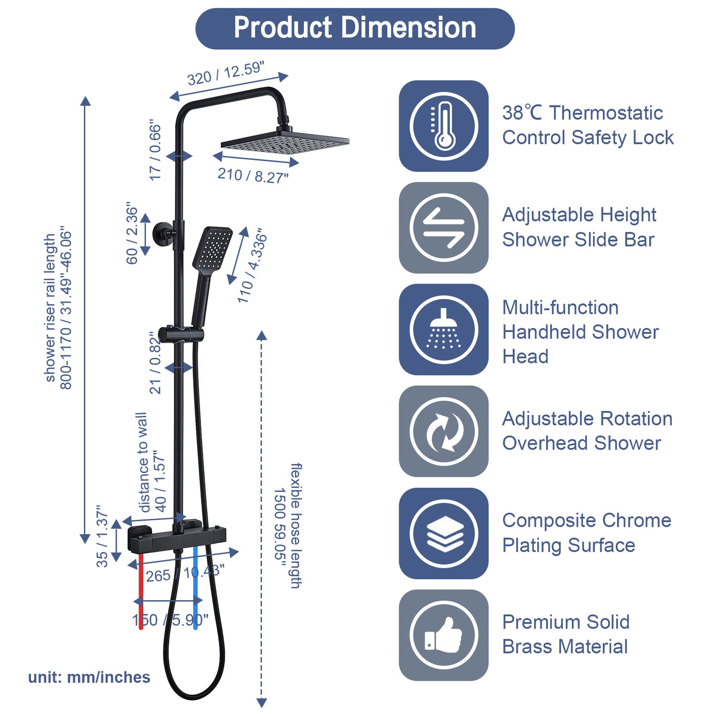 Faucet, Solepearl, Rainfall Shower Systems with Handheld, 8 inch, Wall Mount, Black