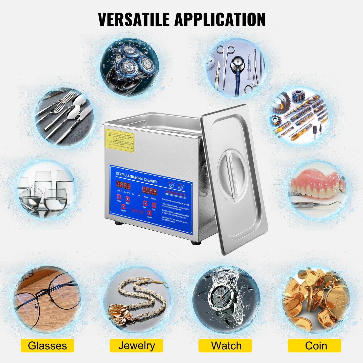 Adjustable Power Ultrasonic Cleaner 3L 120W Jewelry Watch Denture Tool Parts