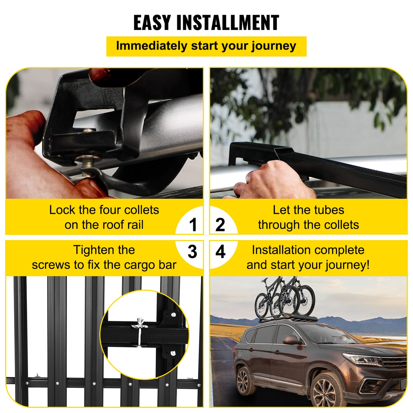 Roof Rack Cargo Carrier for Bicycles & Skis, 100KG Capacity.