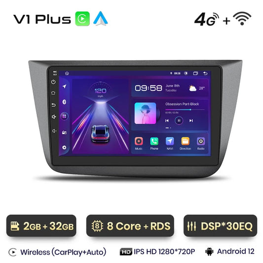 Mobile Phone APP, V1 Plus 2GB 32GB, AI Voice, Wireless CarPlay, Android Auto, Seat Altea 2004-2015, 4G, Car Multimedia GPS, 2din autoradio