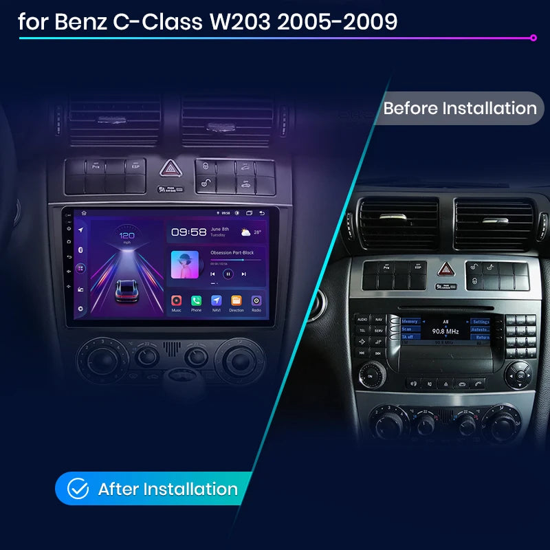 Wireless Speakers  V1 AI Voice CarPlay Android Auto Radio C Class W203 2005-2009 Multimedia GPS 2din V1 Plus 2GB 32GB Black
