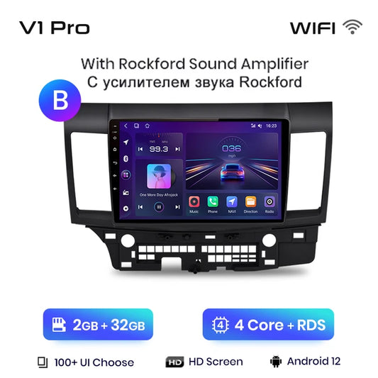 , V1 Pro, Mitsubishi Lancer 10 2007-2013, 2G 32G, Wireless CarPlay Android Auto, Radio, GPS 2din autoradio