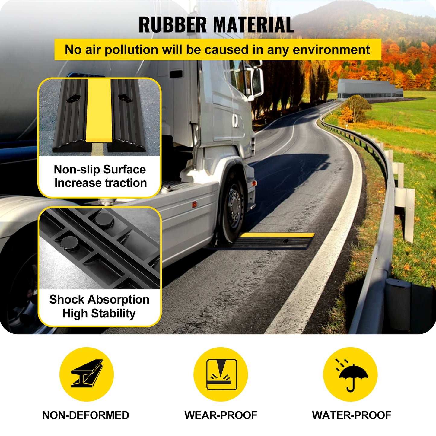 Rubber Cable Protector Ramp for Heavy Duty Loads 18000 LBS Black