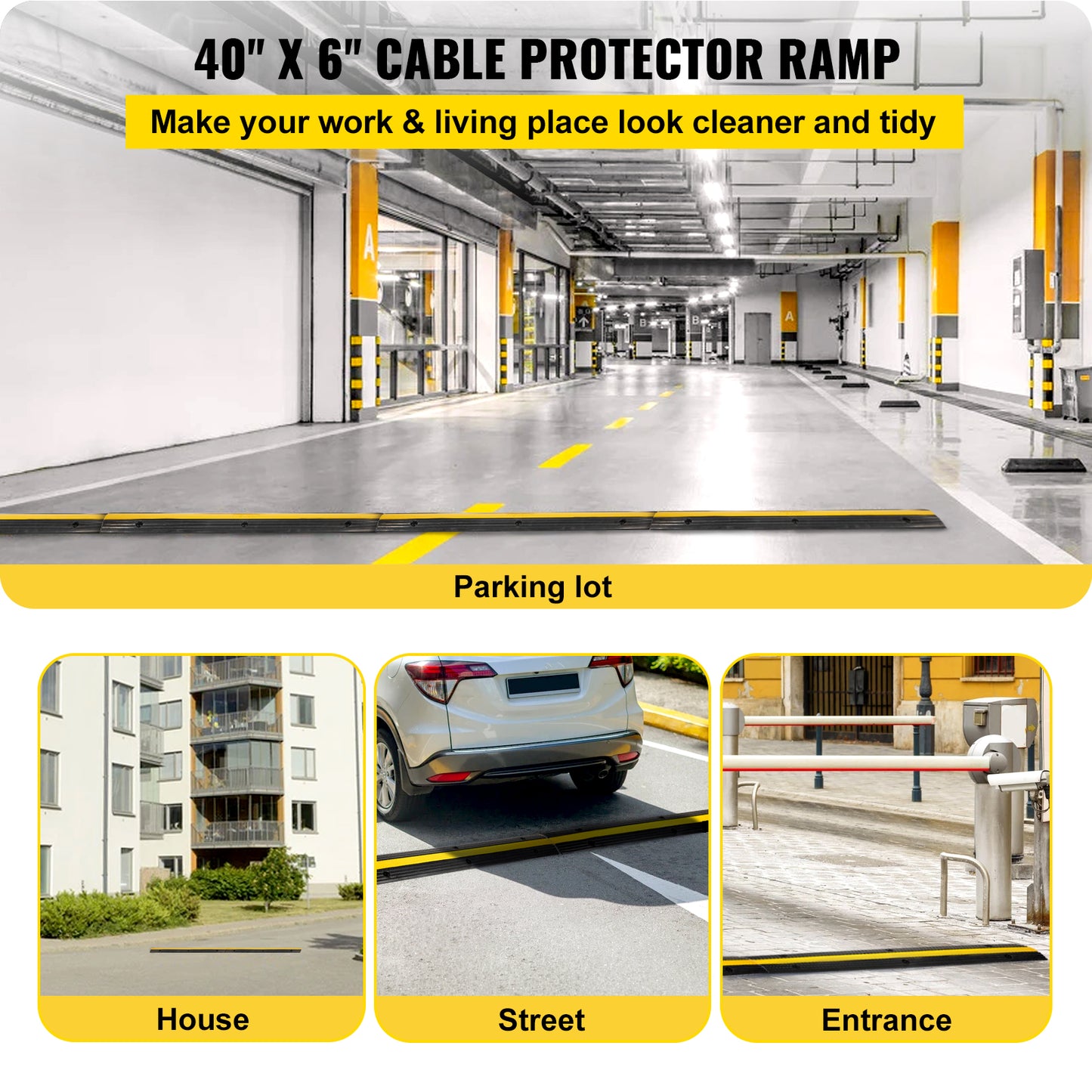 Rampe de protection de câble en caoutchouc pour charges lourdes 18 000 LBS noir