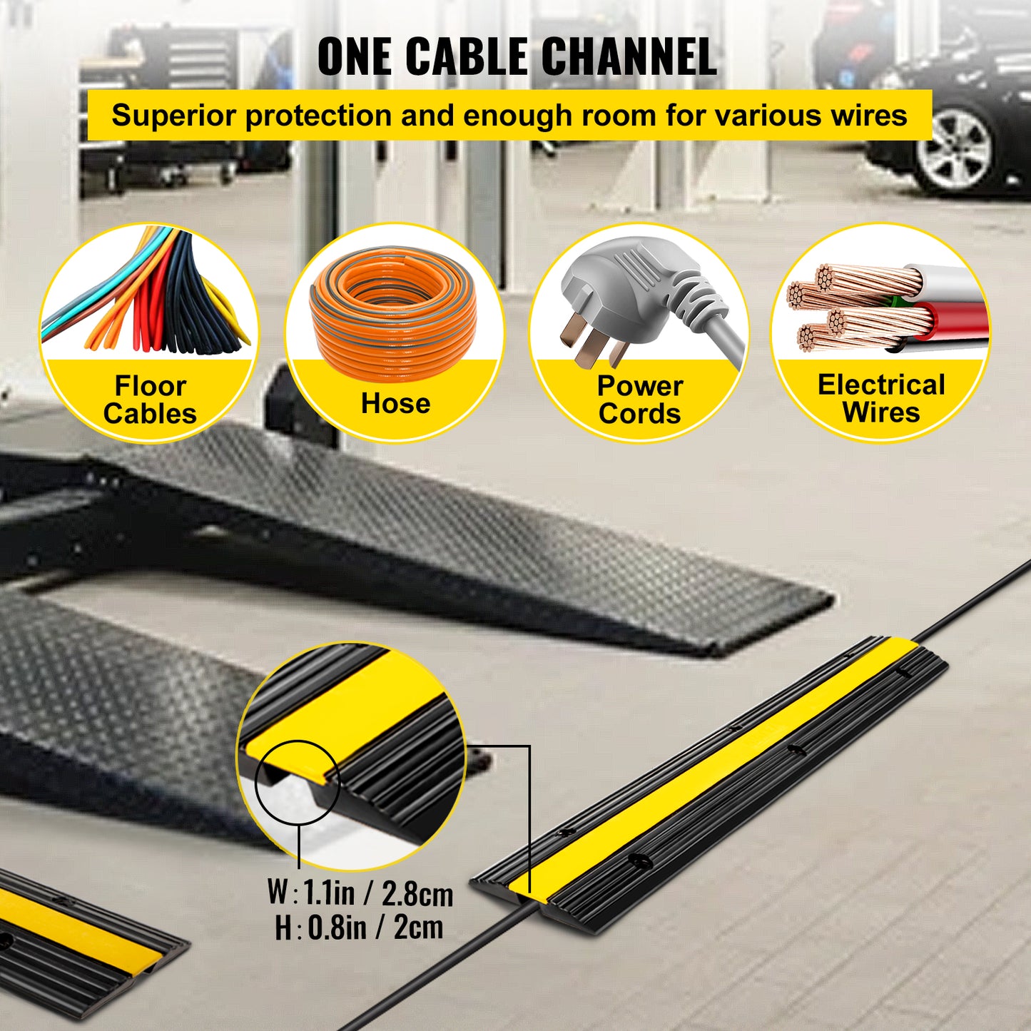 Rubber Cable Protector Ramp for Heavy Duty Loads 18000 LBS Black