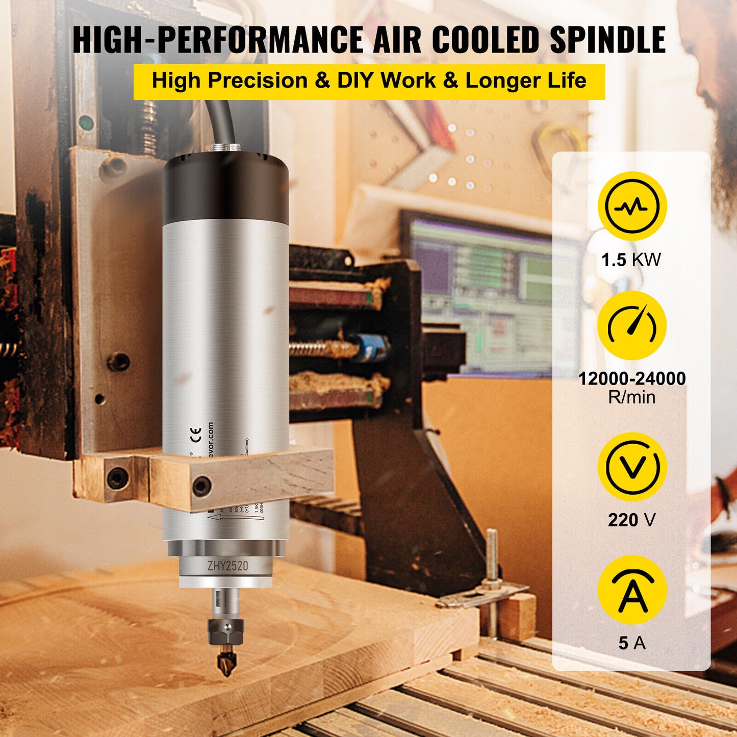 2.2KW Air Cooled Spindle Motor with 4 Bearings ER11/ER20 Collet for CNC Router Engraver - Cheap High Quality Tools