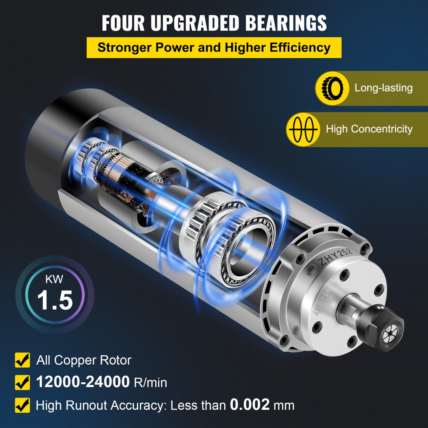 Moteur de broche refroidi par Air de 2,2 kw avec 4 roulements, pince ER11/ER20 pour graveur de routeur CNC, outils bon marché de haute qualité