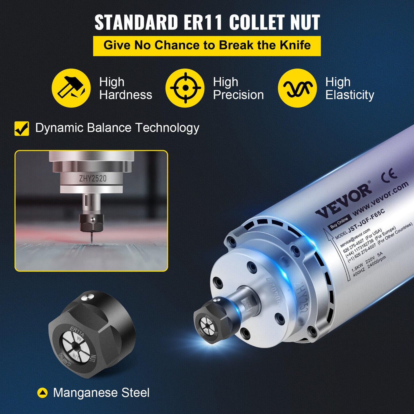 Motor ax răcit cu aer de 2,2 KW cu 4 rulmenți ER11/ER20 colț pentru frezatoare CNC - instrumente ieftine de înaltă calitate