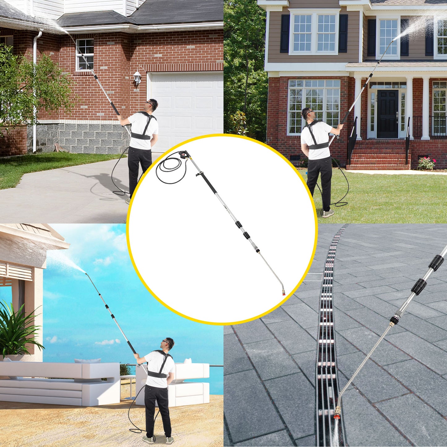 18/20ft Pressure Washer Wand w/Strap Belt & Quick Connector - 4000psi Telescoping Extension Pole