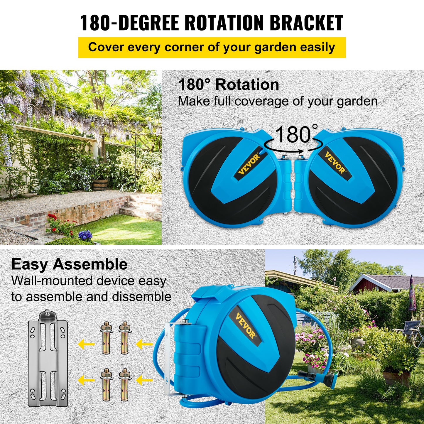 Retractable Wall Mounted Garden Hose Reel 100ft.