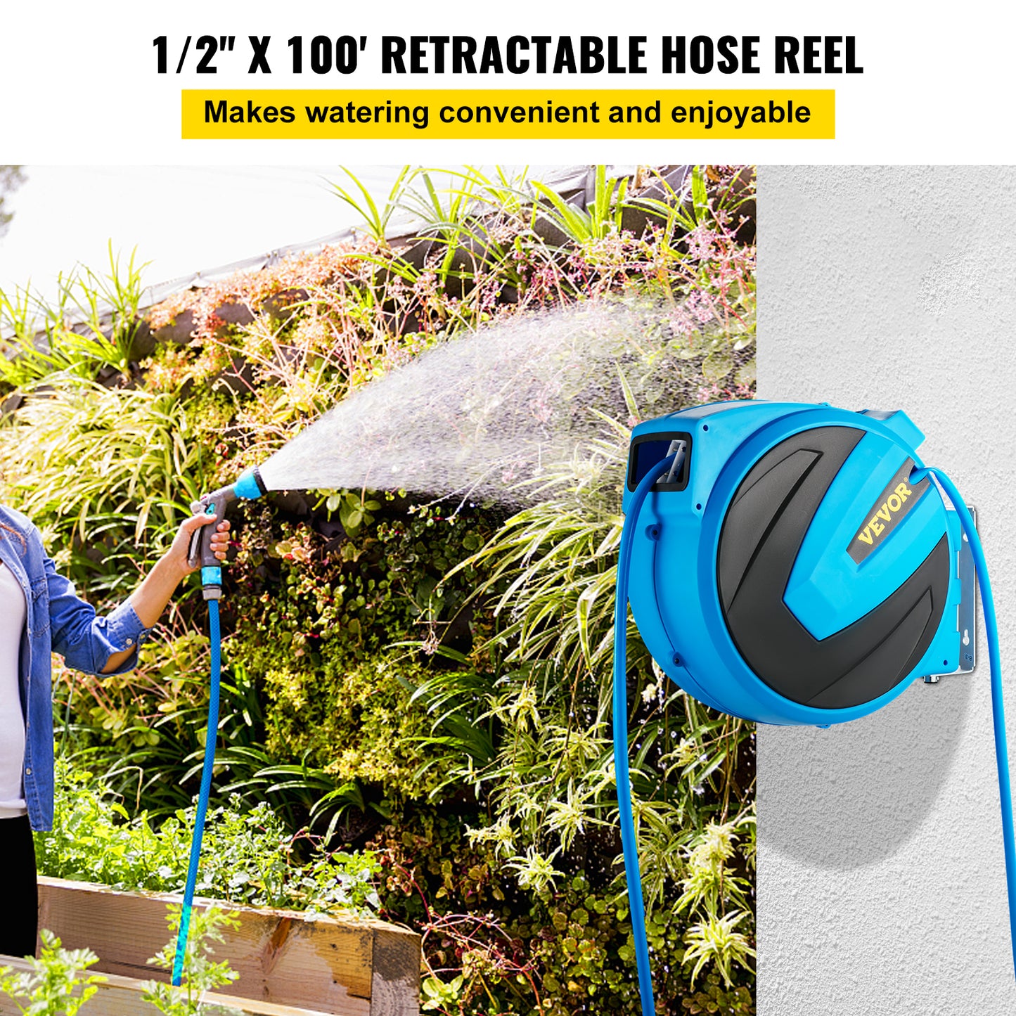 Retractable Wall Mounted Garden Hose Reel 100ft.