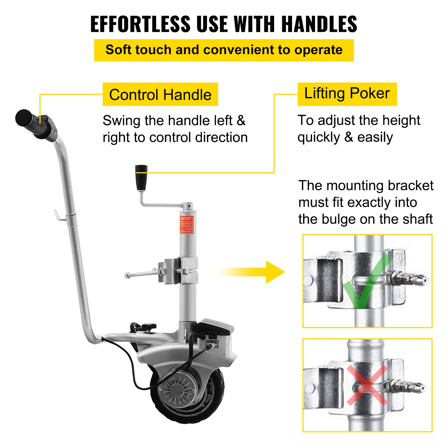 12V Jockey Wheel for Vehicle Load & Trailer Mover - 2270KG