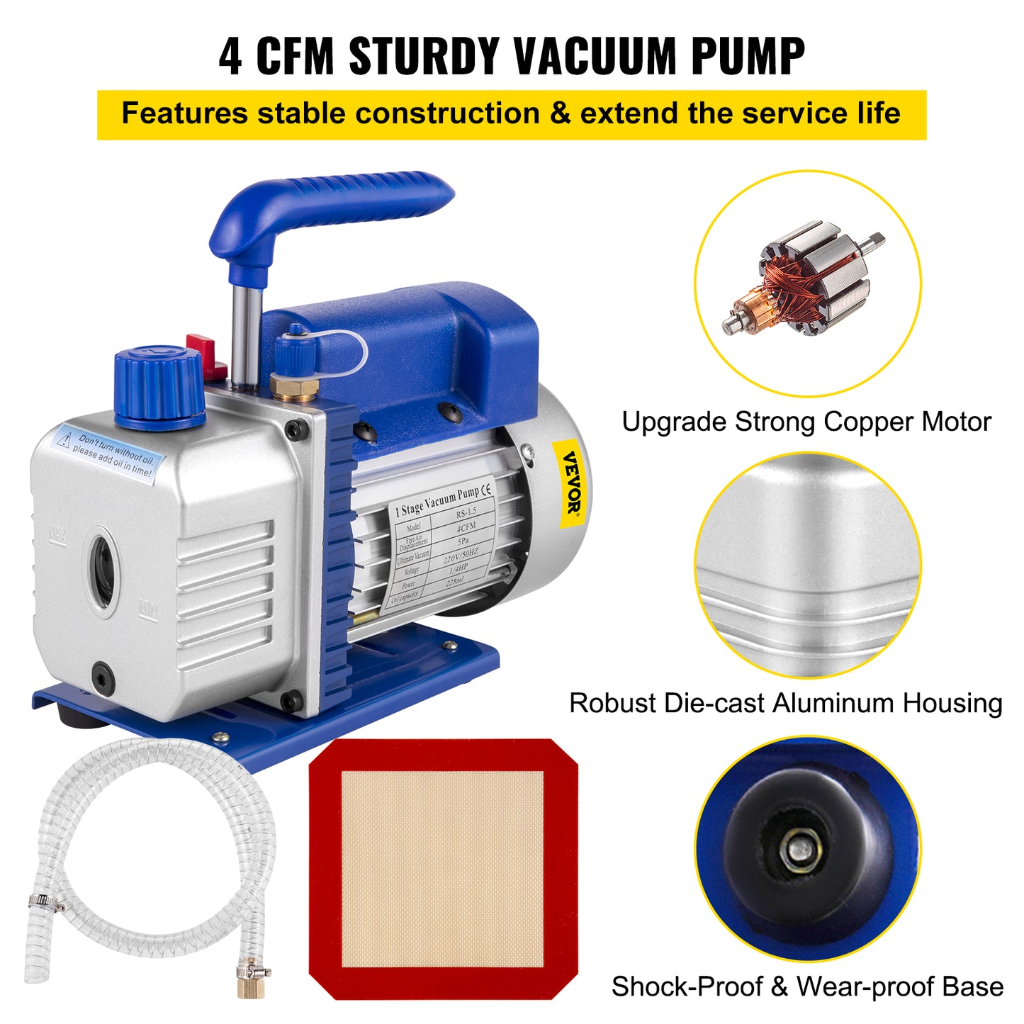 4CFM HVAC vacuum pump for refrigeration with degassing kit - 50.