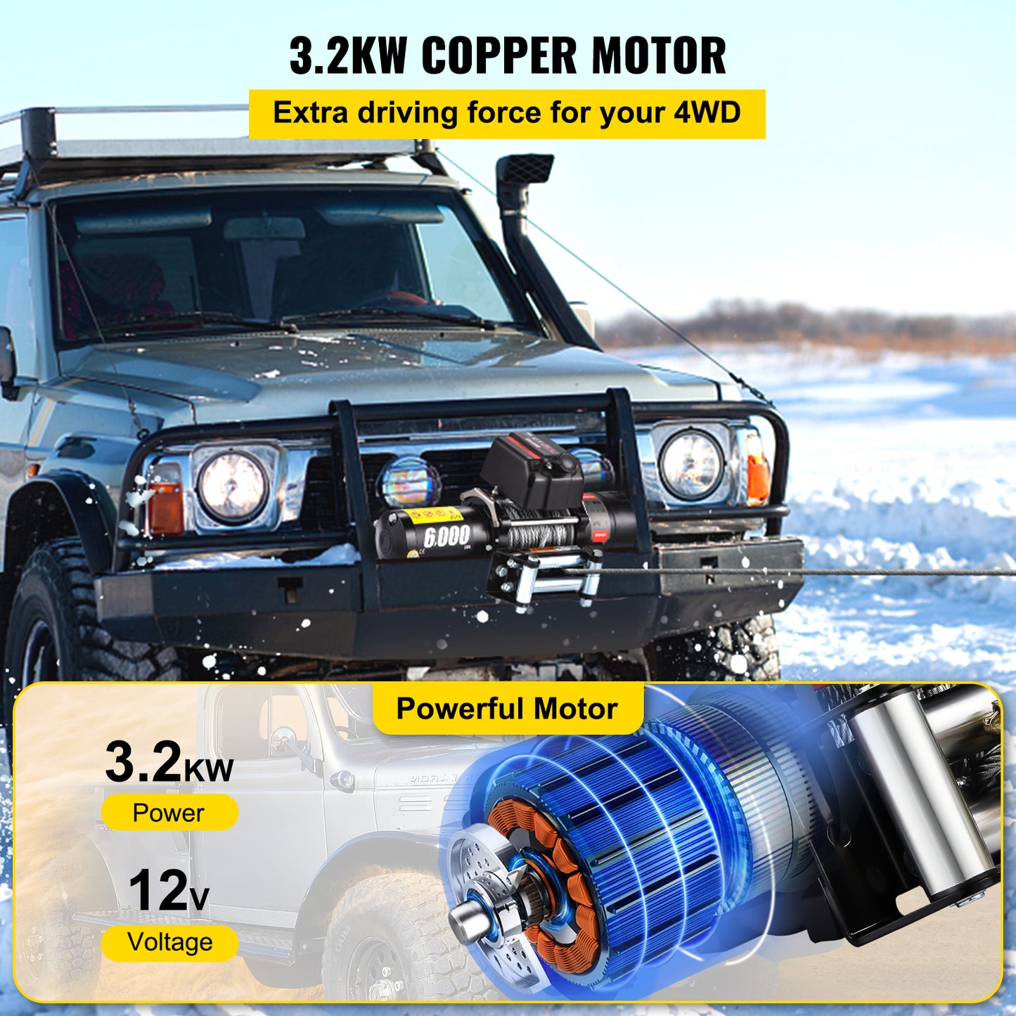 Electric Winch 6000LBS 12V 13M Steel Cable ATV Truck Off Road