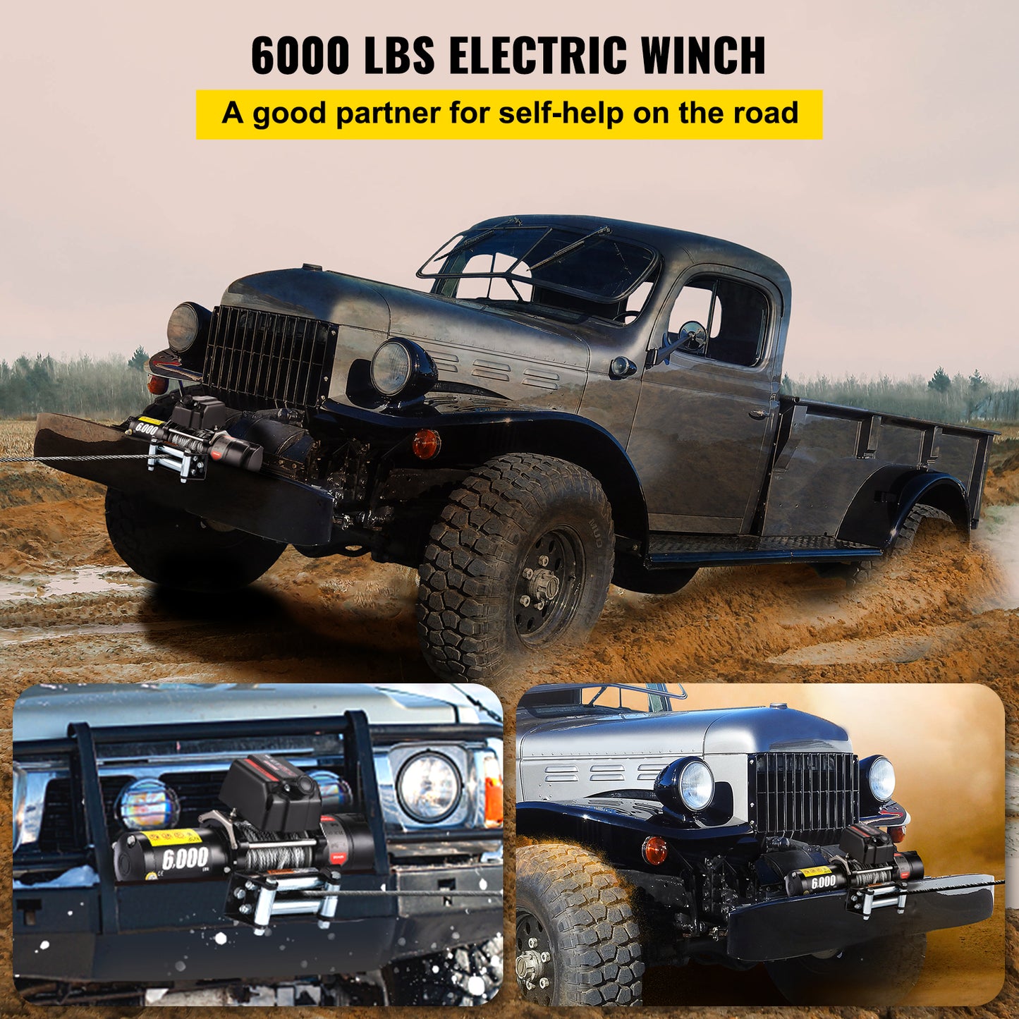 Electric Winch 6000LBS 12V 13M Steel Cable ATV Truck Off Road