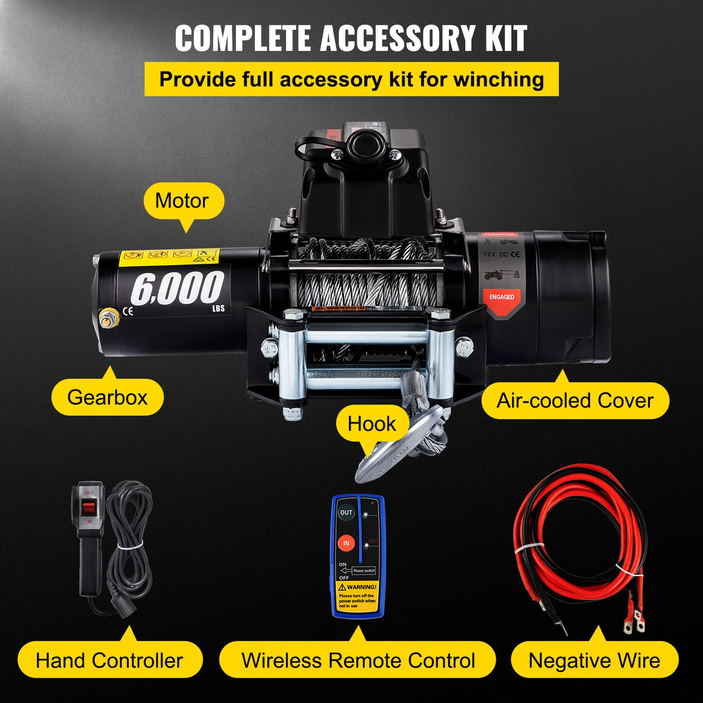 Treuil électrique 6000LBS 12V 13M câble en acier ATV camion hors route