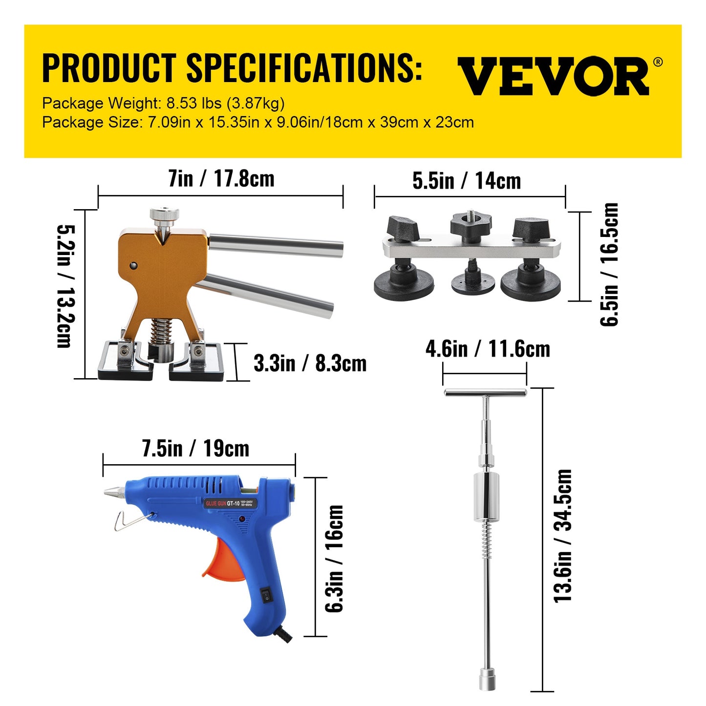 Kit complet de débosselage de voiture, ensemble d'outils métalliques de 89 pièces