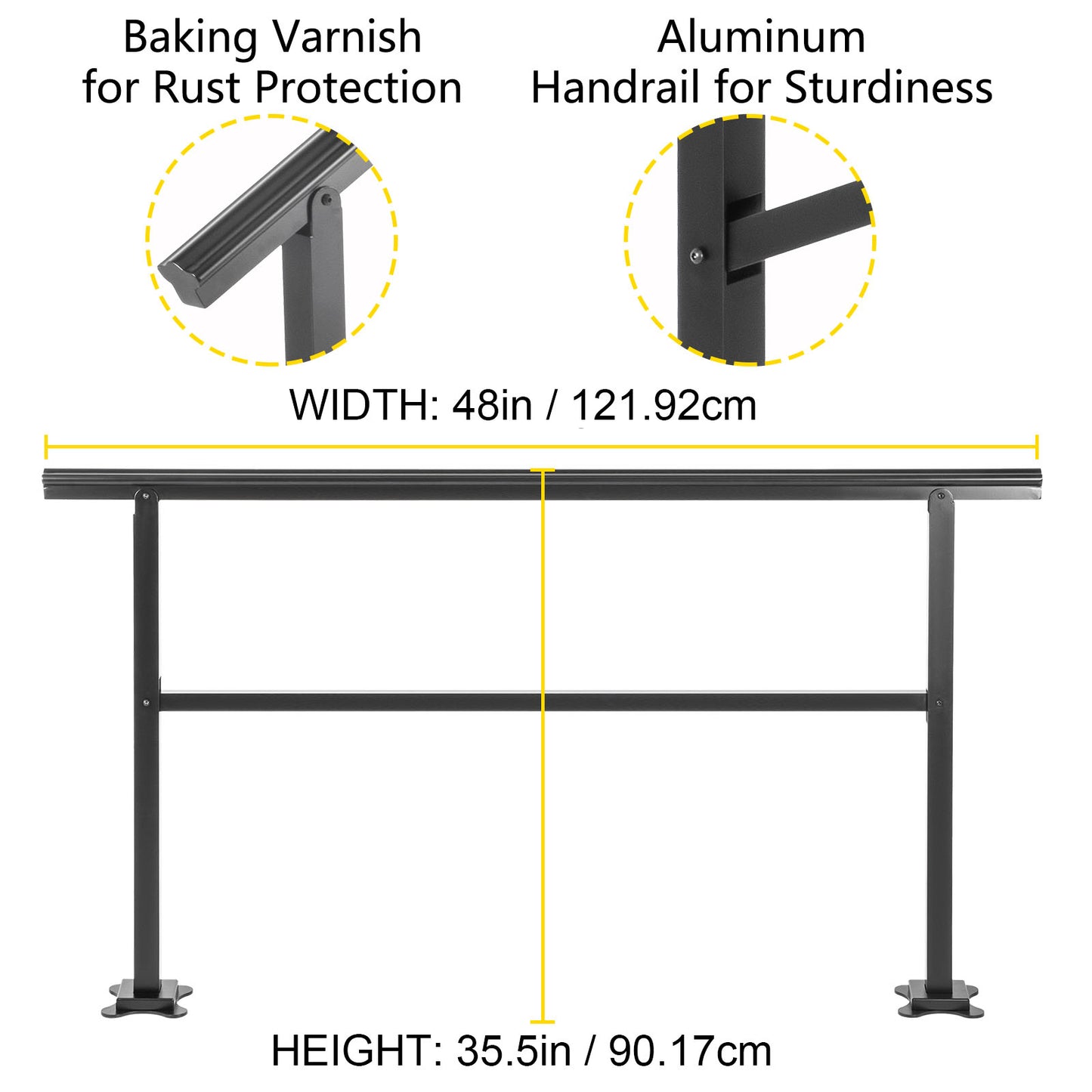 Main courante réglable en fer forgé, capacité de charge de 165 lb, rampe d'escalier en métal (noir mat)