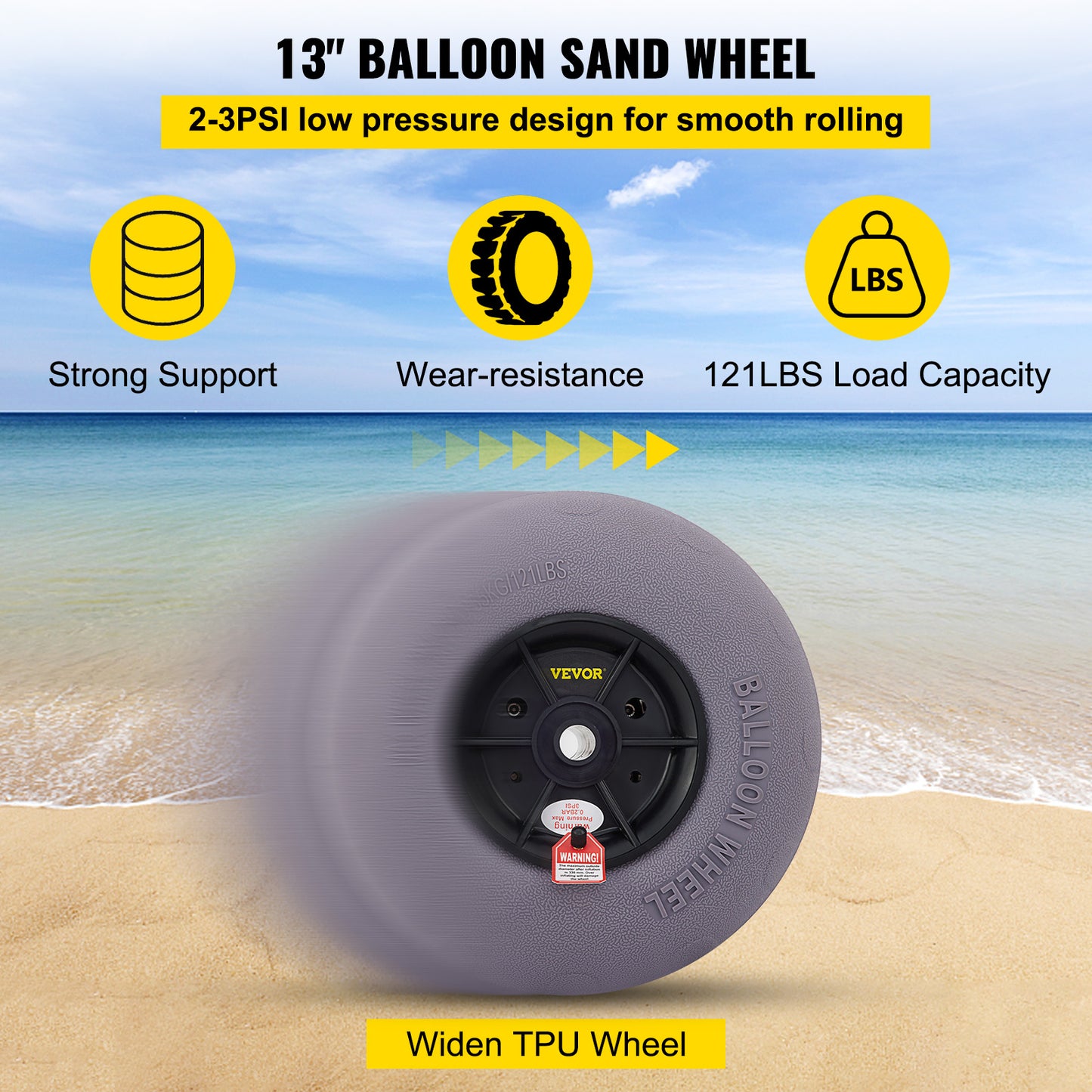 VEVOR 13" Sand TPU Wheels for Dolly, Kayak, Canoe - 2-Pack + Free Pump