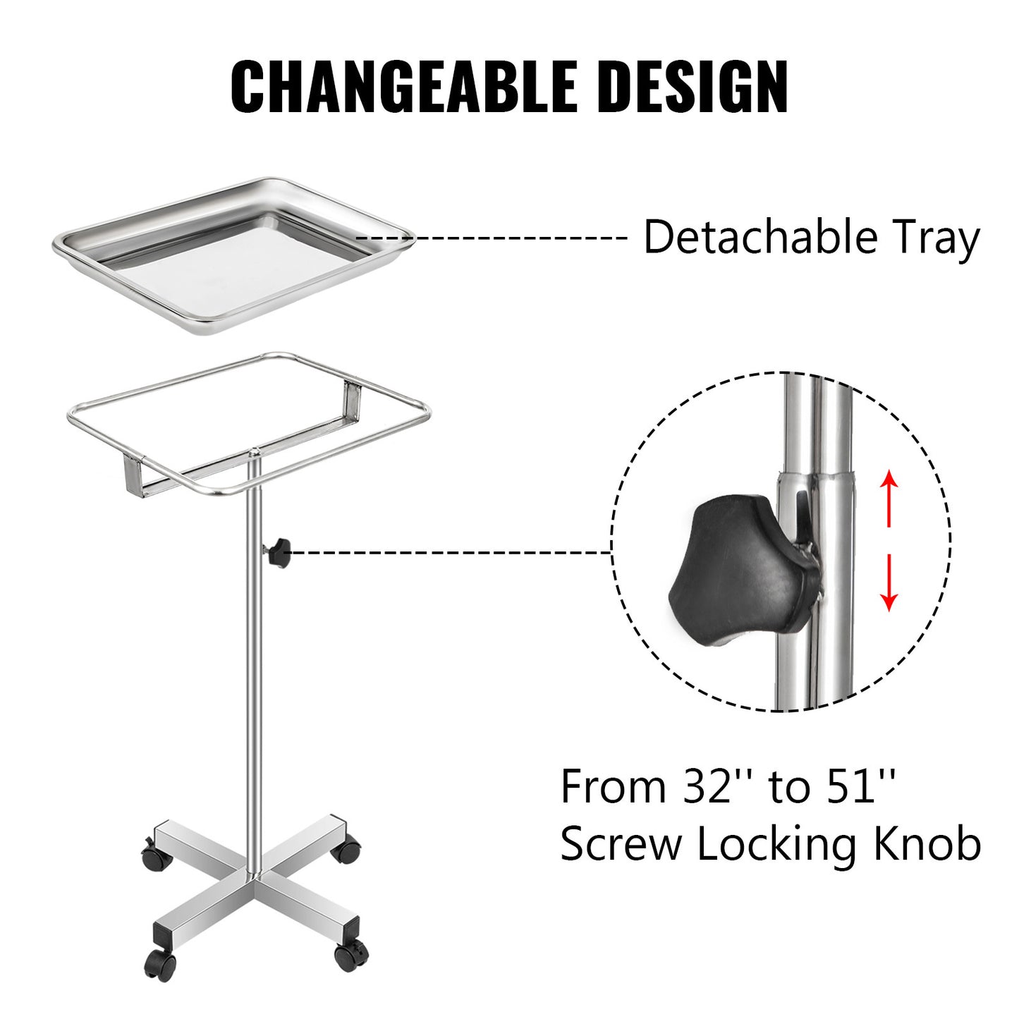 Stainless Steel Beauty Trolley Cart with Wheels (50cm)