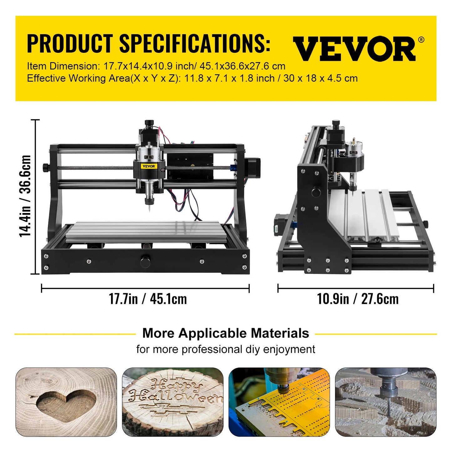 Engraving Machine VEVOR 3018 Pro, CNC, 3 Axis, Offline Controller, GRBL Control, DIY Wood PCB Milling Cutting, Laser Engraver, Black, Mini