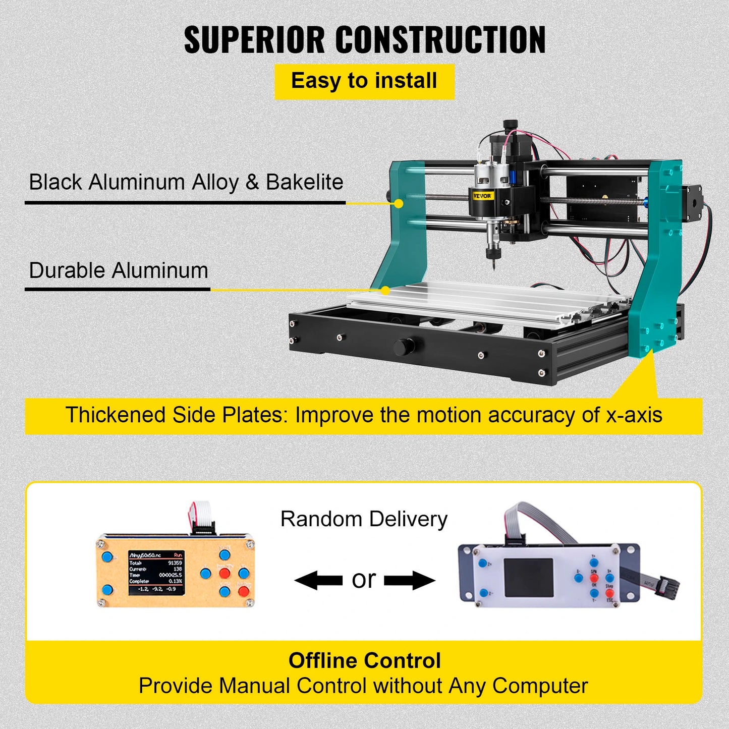 Engraving Machine VEVOR 3018 Pro, CNC, 3 Axis, Offline Controller, GRBL Control, DIY Wood PCB Milling Cutting, Laser Engraver, Black, Mini