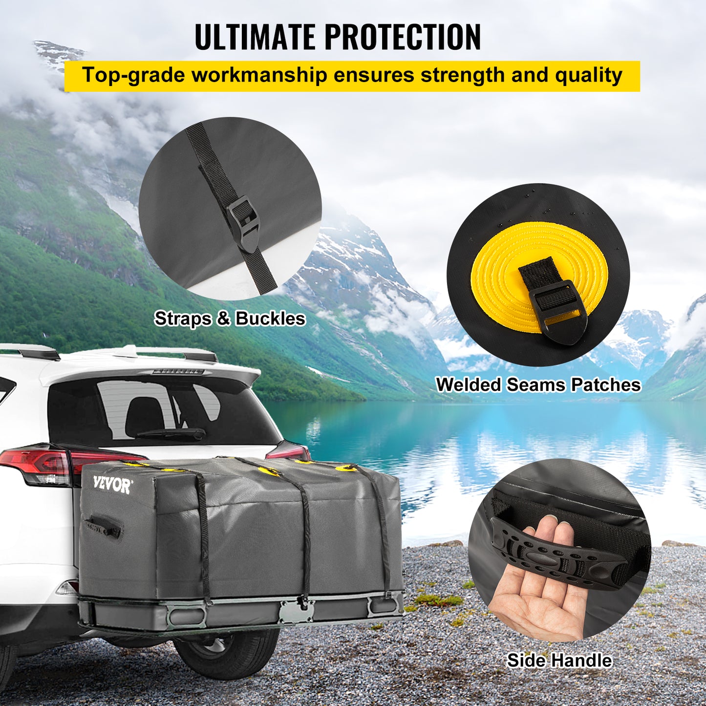 Waterproof Cargo Carrier Bag for Hitch with Strips, 22 cu ft Heavy Duty 840D PVC