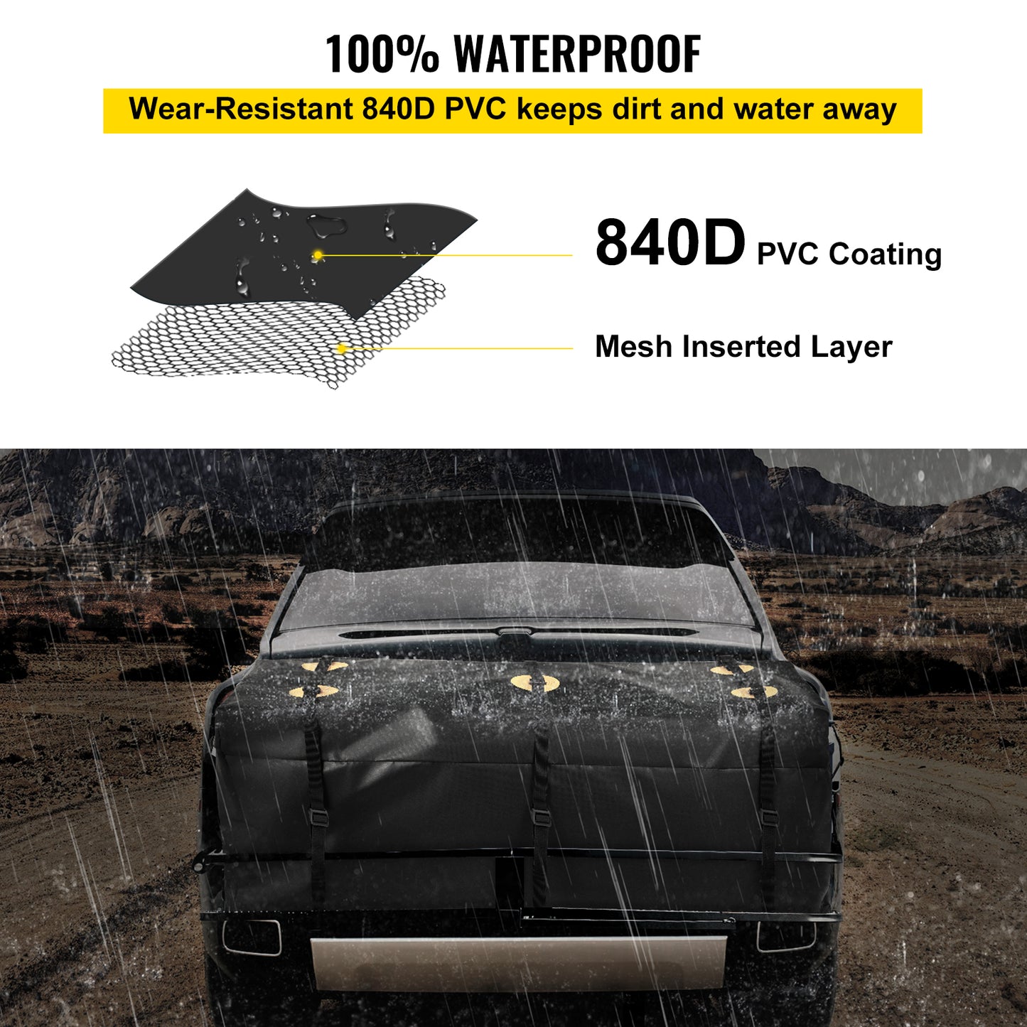 Waterproof Cargo Carrier Bag for Hitch with Strips, 22 cu ft Heavy Duty 840D PVC