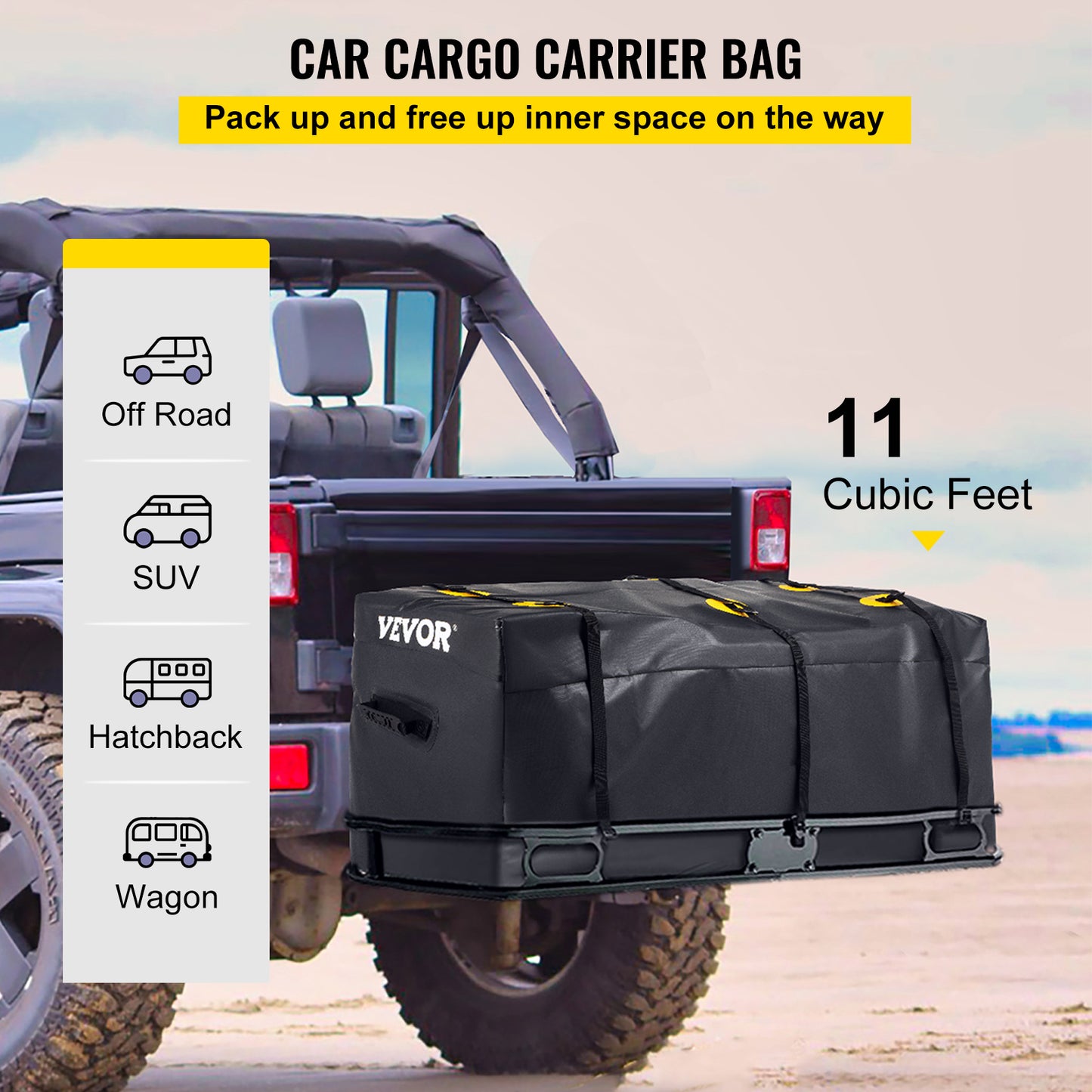 Waterproof Cargo Carrier Bag for Hitch with Strips, 22 cu ft Heavy Duty 840D PVC