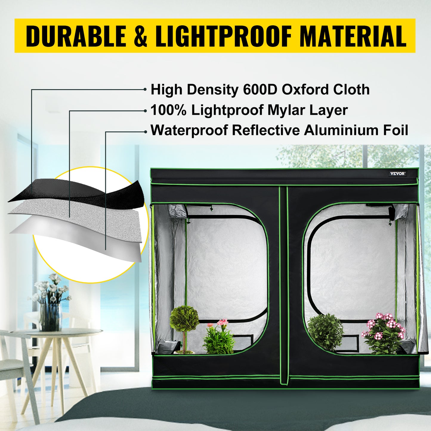 Reflective Mylar Hydroponics Grow Tent 96"x48"x80"/120"x120"x80"