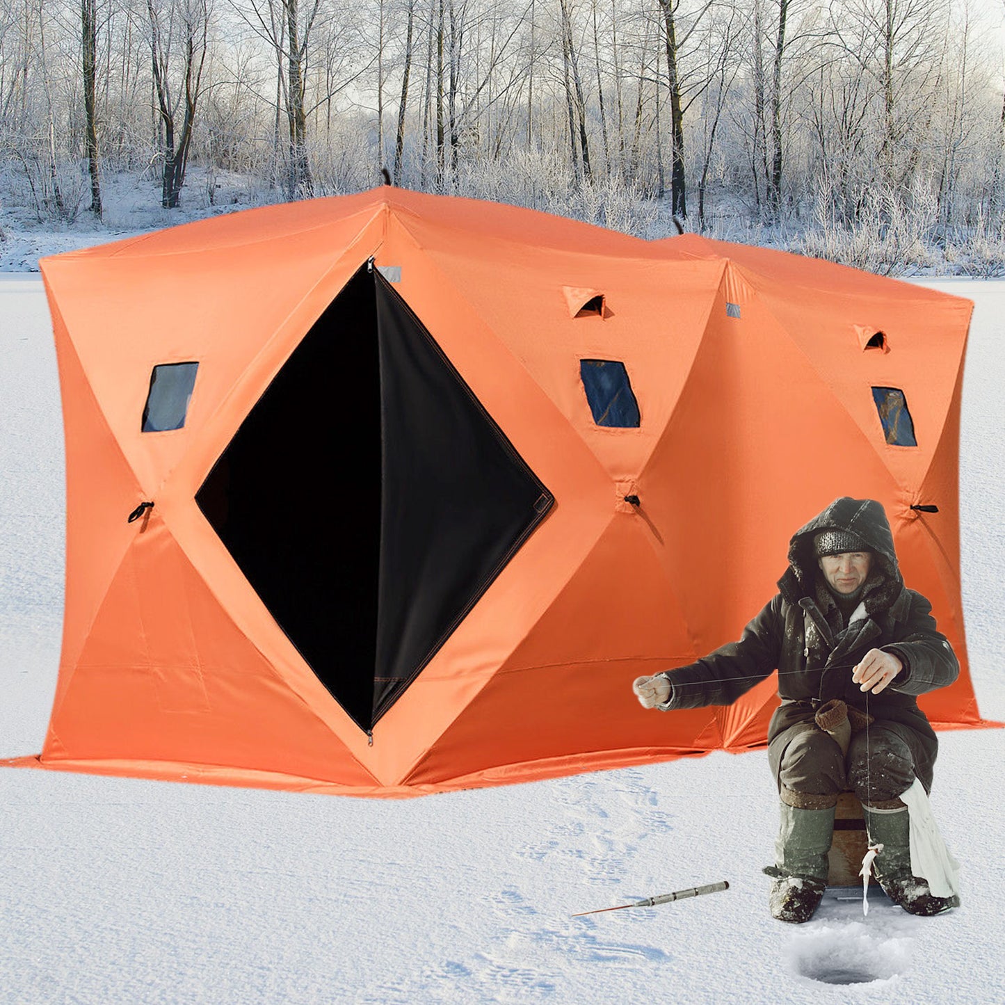 Camouflage Insulated Winter Fishing Tent, 8-Person, Waterproof.